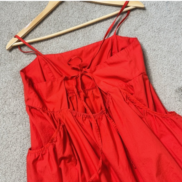 Urban Outfitters Theodora Mini Dress Poplin Cotton Orange Adjustable Tie Back - Picture 6 of 11